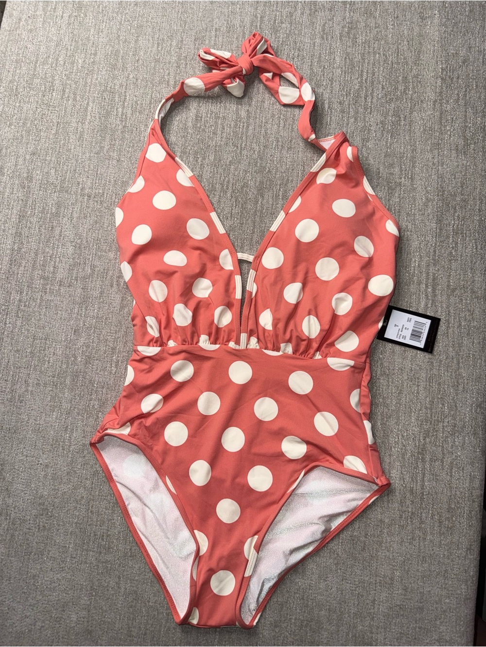 NWT Pink White Polka Dot Halter One Piece Swimsuit Small
